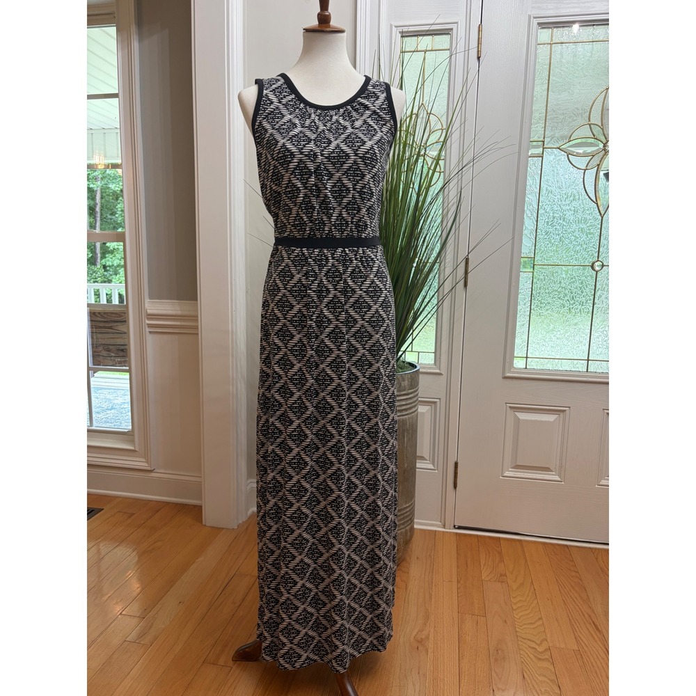 Lands End Maxi Tank Dress Black and White Geometric Size Small 6 / 8‎
